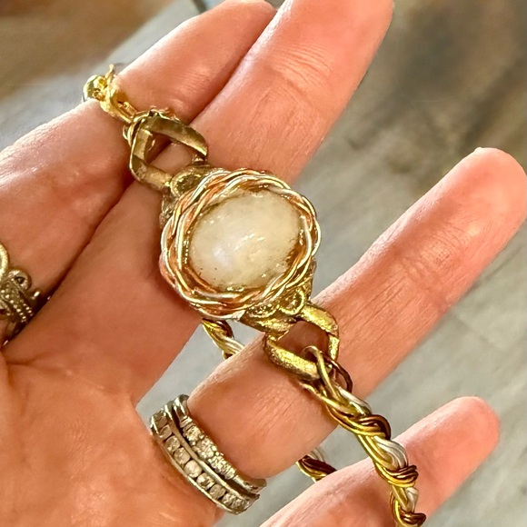 Mixed Metal Moonstone Gem Bracelet -Handmade -Adjustable - Picture 7 of 7